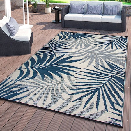 World Rug Gallery Modern Floral Reversible Plastic 5' X 7' Navy Outdoor Rug 6054NAVY5X7